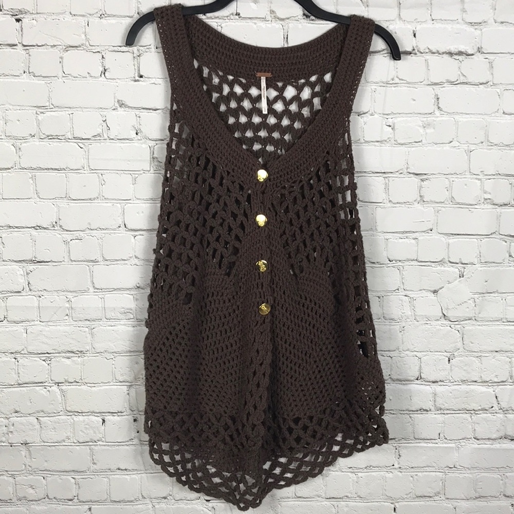 Free People Brown Crochet Open Knit Sweater Top